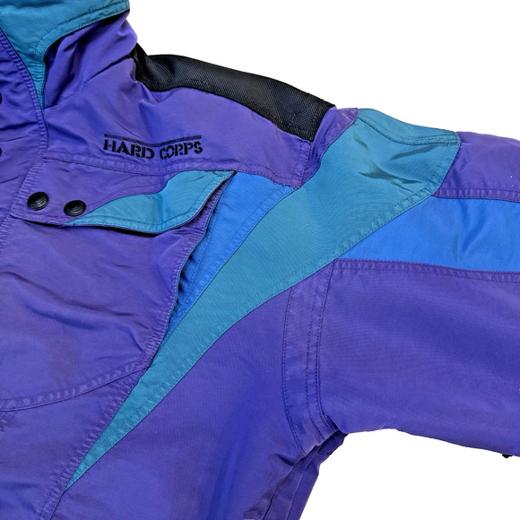 VTG Hard Corps Winters Ski/Snowboarding Jacket Sz L Full Zip Snaps Tuck In Hood - Picture 5 of 12